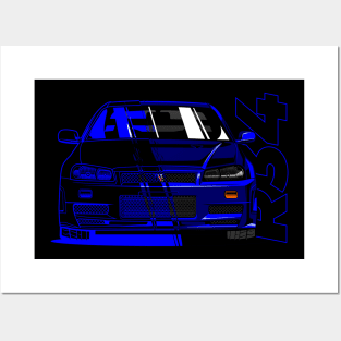 Skyline GT R34 Blue front Posters and Art